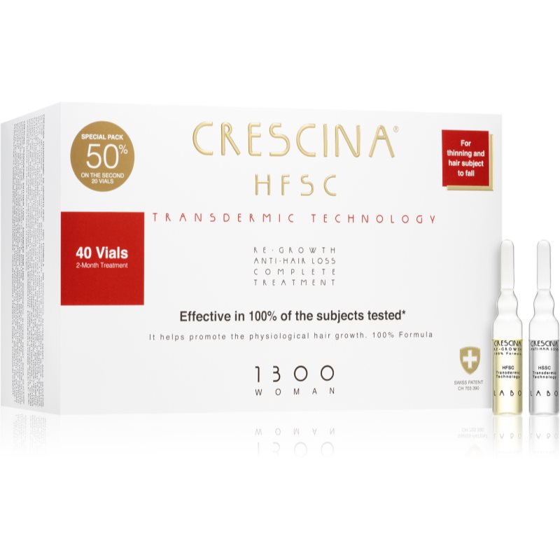 Crescina Transdermic 1300 Re-Growth and Anti-Hair Loss plaukų augimą skatinanti priemonė nuo slinkimo moterims 40x3,5 ml