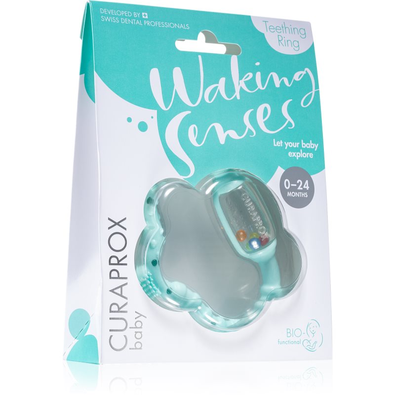 E-shop Curaprox Baby Waking Senses kousací kroužek s masážním kartáčkem a chrastítkem 1 ks