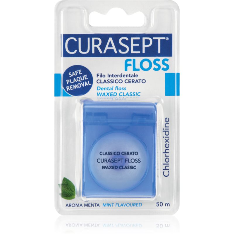 Curasept Dental Floss Waxed Classic зубна нитка з м'ятним присмаком з антибактеріальними компонентами 50 м