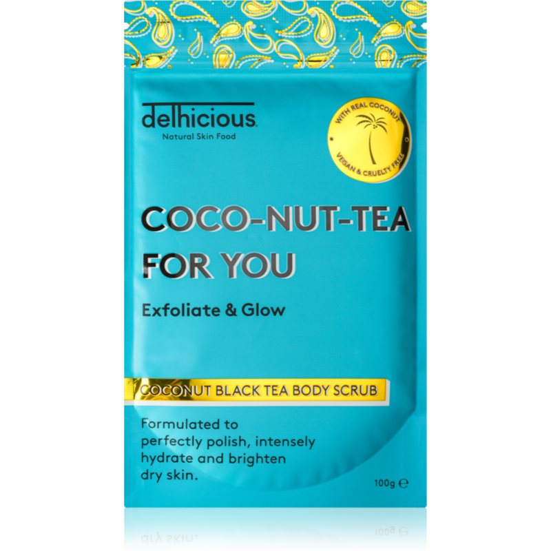 delhicious COCO-NUT-TEA FOR YOU COCONUT BLACK TEA hidratáló testpeeling száraz és érzékeny bőrre 100 g