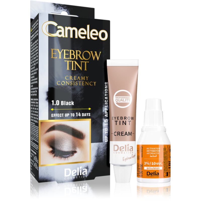 Delia Cosmetics Cameleo professzionális krémes festék a szemöldökre ammónia nélkül árnyalat 1.0 Black 15 ml