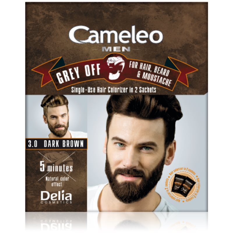 Delia Cosmetics Cameleo Men одноразова фарба для миттєвого зафарбовування сивини відтінок 3.0 Dark Brown 2 X 15 мл