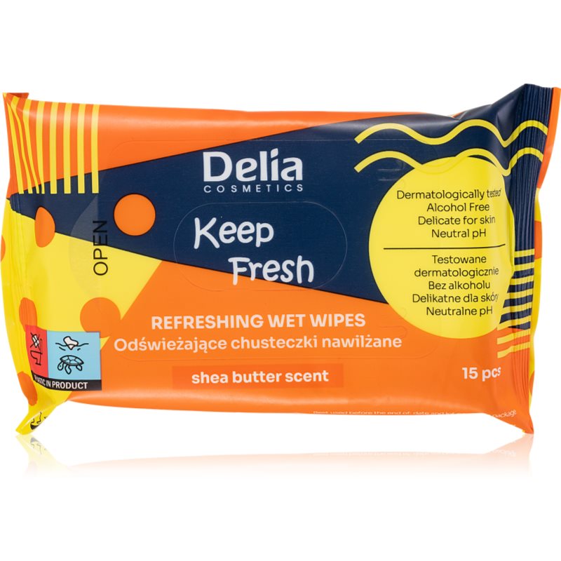 Delia Cosmetics Keep Fresh Shea Butter osviežujúce vlhčené obrúsky 15 ks