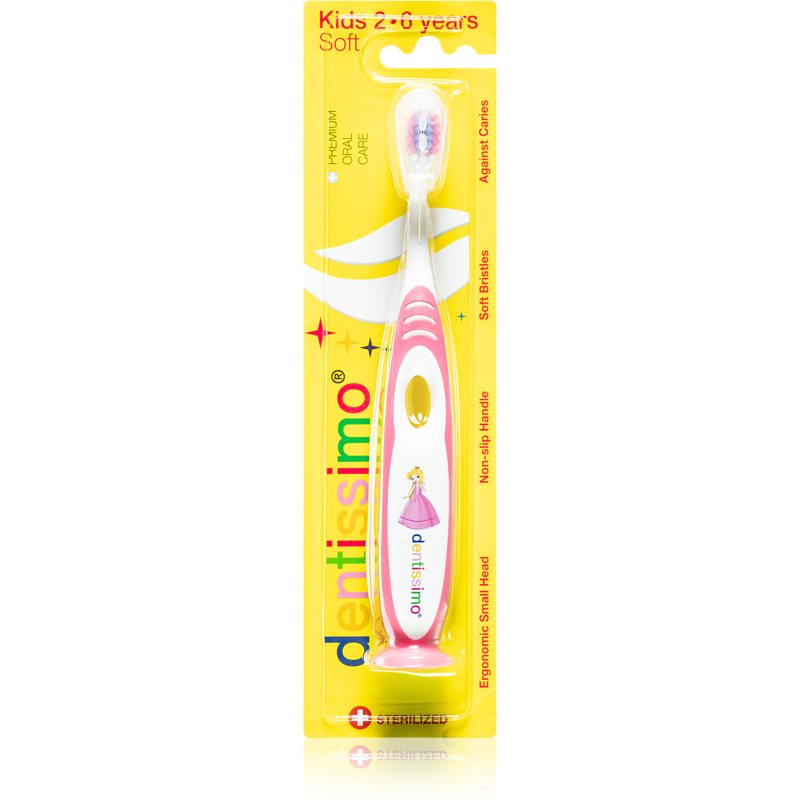 Dentissimo Toothbrushes Kids tapadókorongos fogkefe gyermekek számára gyenge árnyalat Pink 1 db