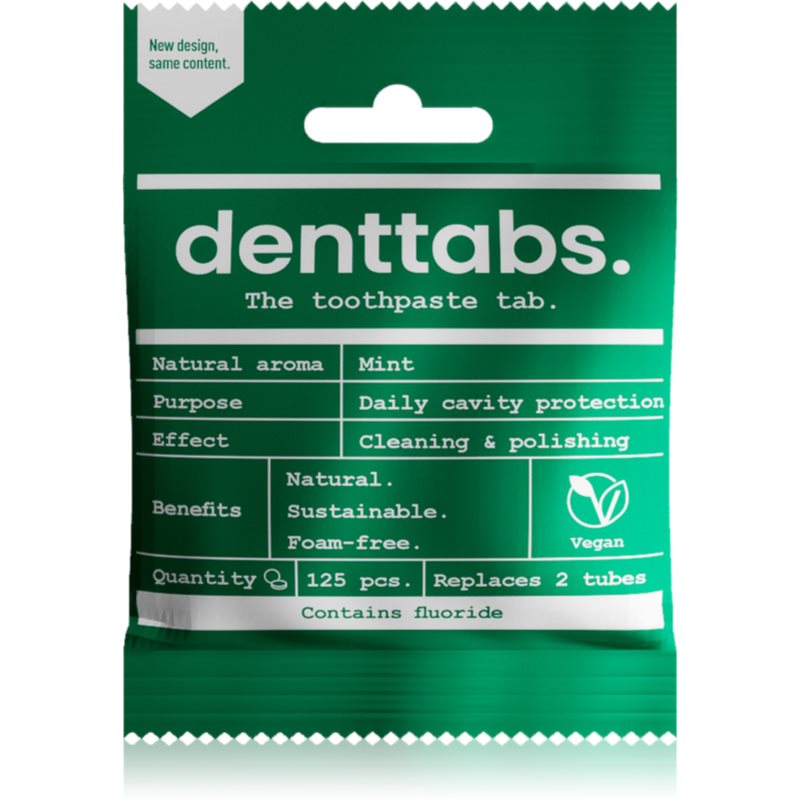 Denttabs Natural Toothpaste Tablets with Fluoride паста за зъби с флуорид на таблетки Mint 125 табл