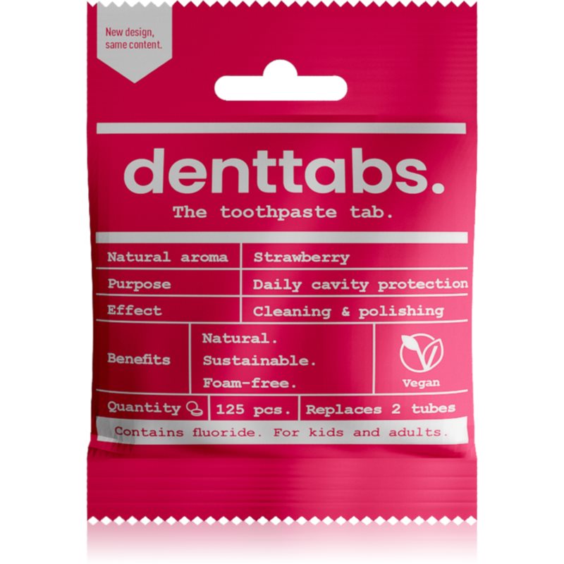 Denttabs Brush Teeth Tablets Kids with Fluoride паста за зъби с флуорид на таблетки за деца Strawberry 125 табл