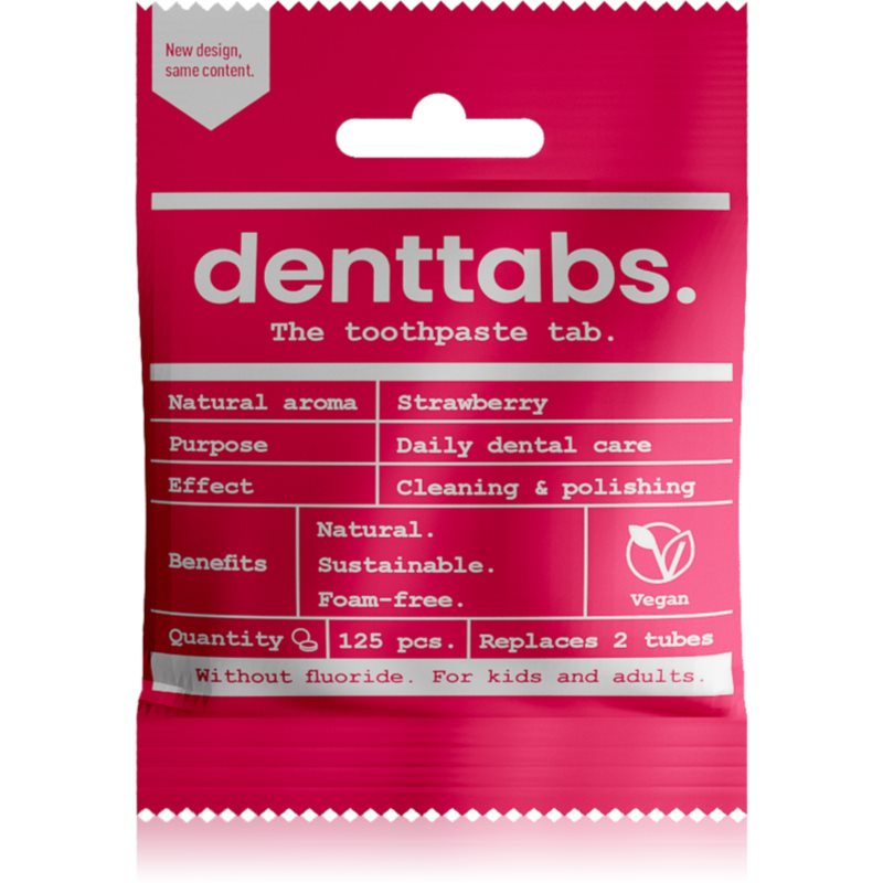Denttabs Brush Teeth Tablets Kids without Fluoride fluoridmentes fogkrém tablettákban gyermekeknek Strawberry 125 db