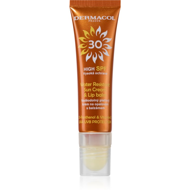 Dermacol Sun Water Resistant водоустойчив слънцезащитен крем за лице с балсам за устни SPF 30 30 мл.