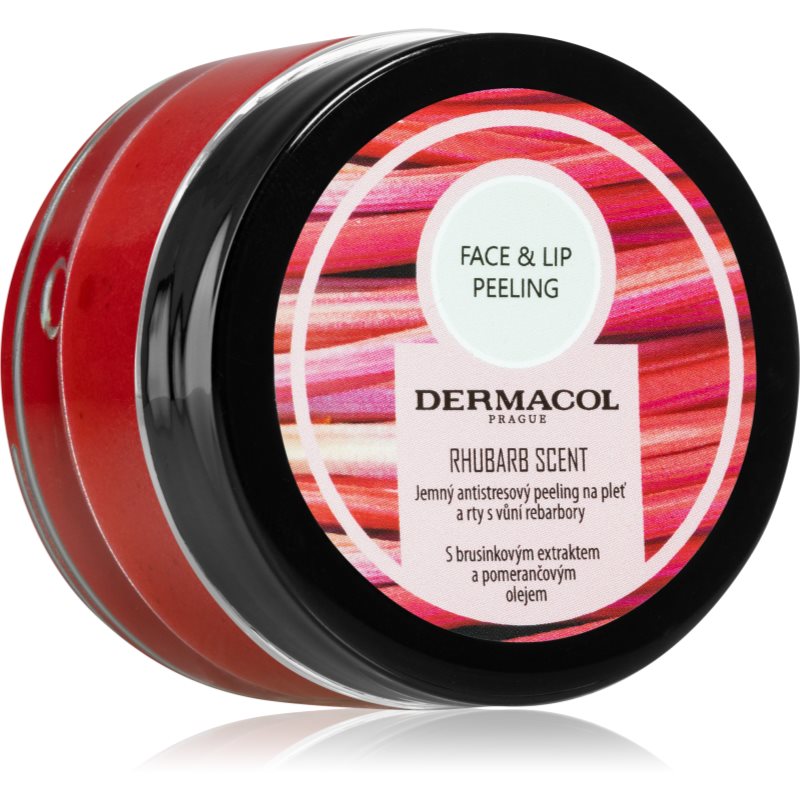 Dermacol Face & Lip Peeling Rhubarb цукровий пілінг для губ та щік 50 мл