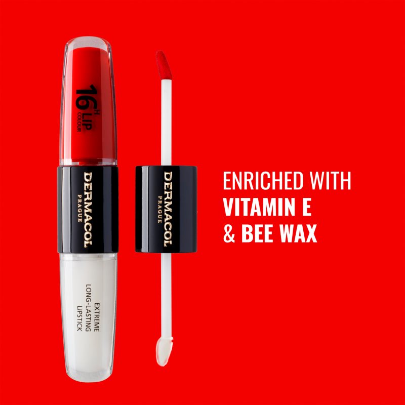 Dermacol 16H Lip Colour dlouhotrvající rtěnka a lesk na rty odstín 04 Revenge Red 2x4 ml (obrázek 8)