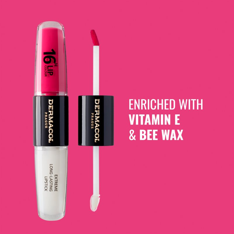 Dermacol 16H Lip Colour dlouhotrvající rtěnka a lesk na rty odstín 08 Pink Tastic 2x4 ml (obrázek 7)