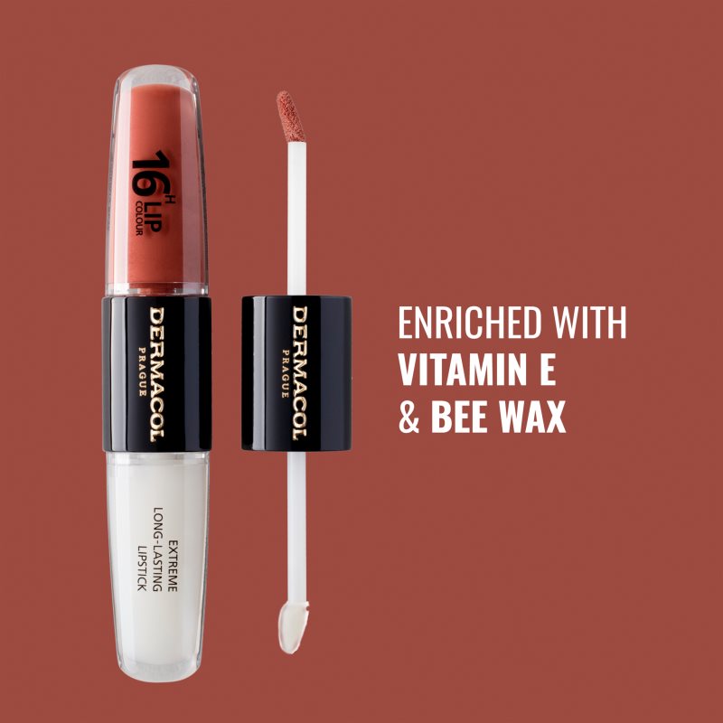 Dermacol 16H Lip Colour dlouhotrvající rtěnka a lesk na rty odstín 33 Viva Glam 2x4 ml (obrázek 7)