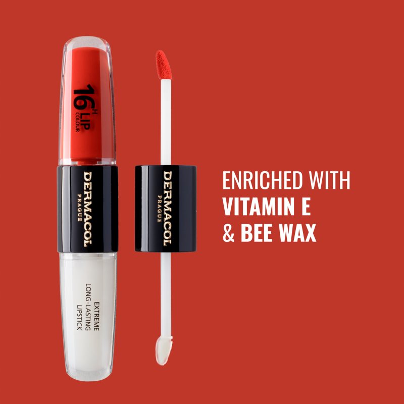 Dermacol 16H Lip Colour dlouhotrvající rtěnka a lesk na rty odstín 34 Vibrant Red 2x4 ml (obrázek 7)