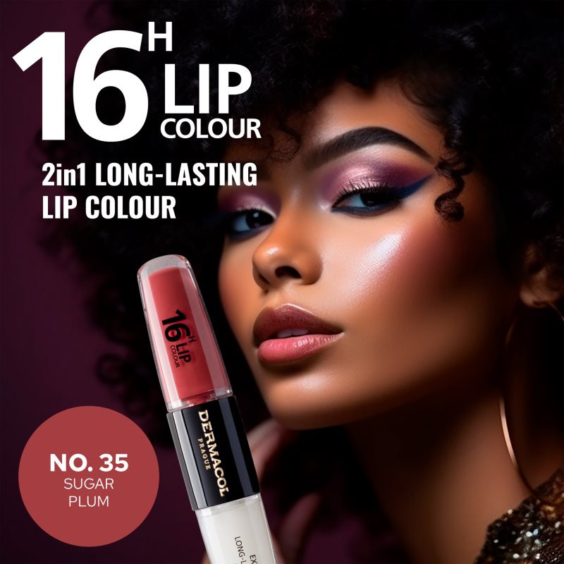 Dermacol 16H Lip Colour стійка помада та блиск для губ відтінок 35 Sugar Plum 2x4 мл