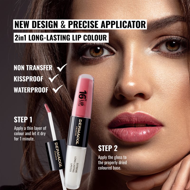 Dermacol 16H Lip Colour dlouhotrvající rtěnka a lesk na rty odstín 07 2x4 ml (obrázek 7)