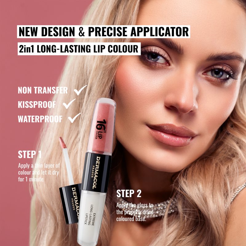 Dermacol 16H Lip Colour dlouhotrvající rtěnka a lesk na rty odstín 13 2x4 ml (obrázek 7)