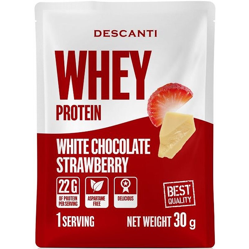 Descanti Whey Protein srvátkový proteín príchuť White Chocolate Strawberry 30 g