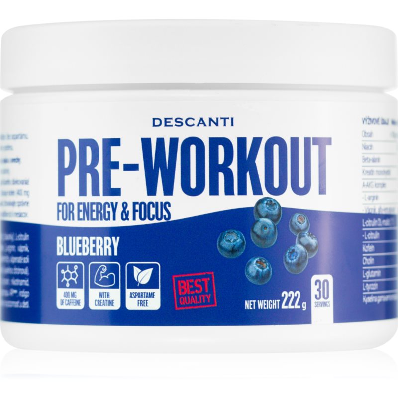 Descanti Pre Workout podpora športového výkonu príchuť Blueberry 222 g