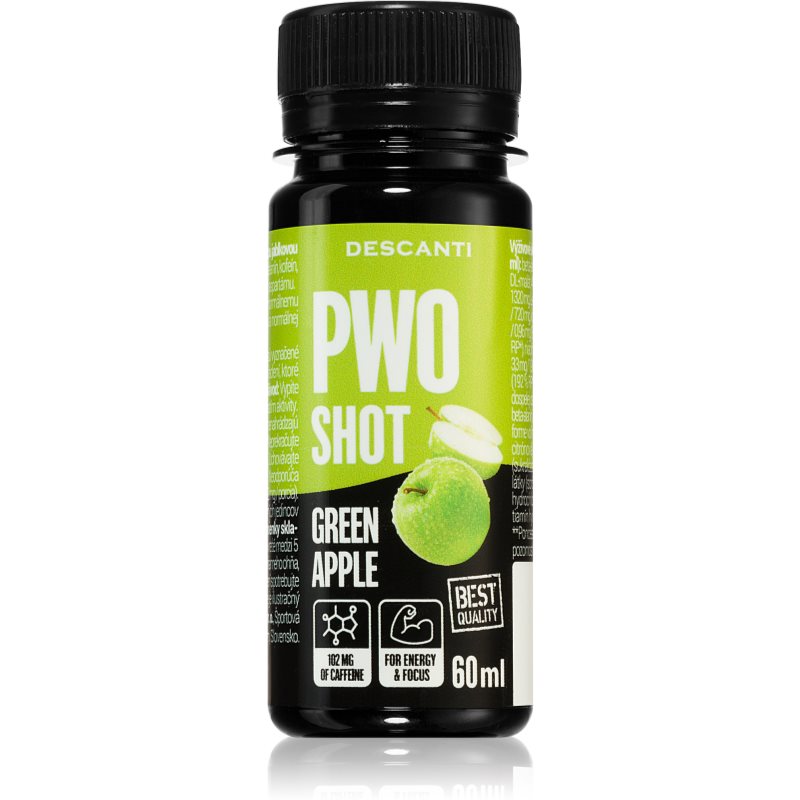 E-shop Descanti PWO Shot podpora sportovního výkonu příchuť Green Apple 60 ml