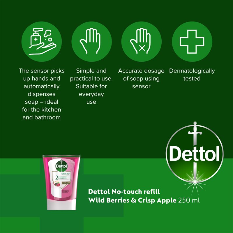 Dettol Energise Liquid Hand Wash Wild Berries & Crisp Apple Refill For Touch-free Soap Dispenser 250 Ml