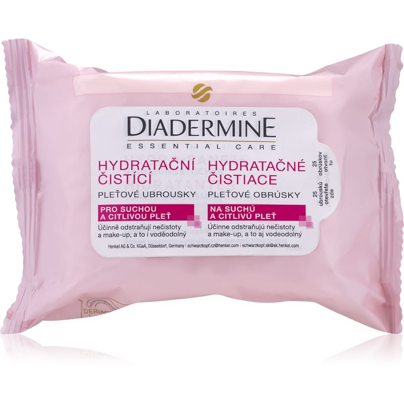 Diadermine Essentials valomosios veido servetėlės jautriai ir sausai odai 25 vnt.