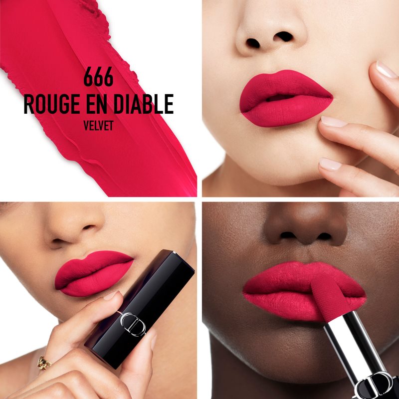 DIOR Rouge Dior стійка помада з можливістю повторного наповнення відтінок 666 Rouge En Diable Velvet 3,5 гр