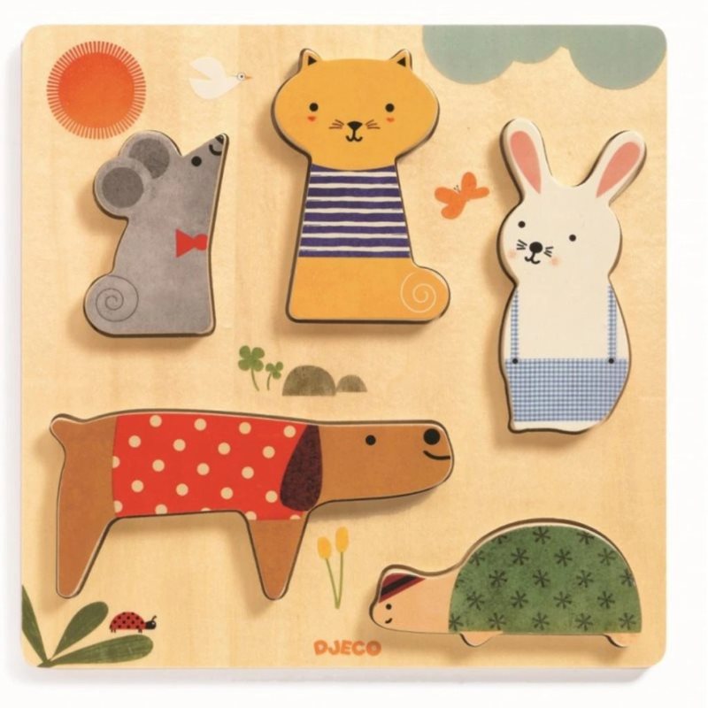 DJECO Wooden Block Puzzle Pets aktivity vkladačka 12m  1 ks