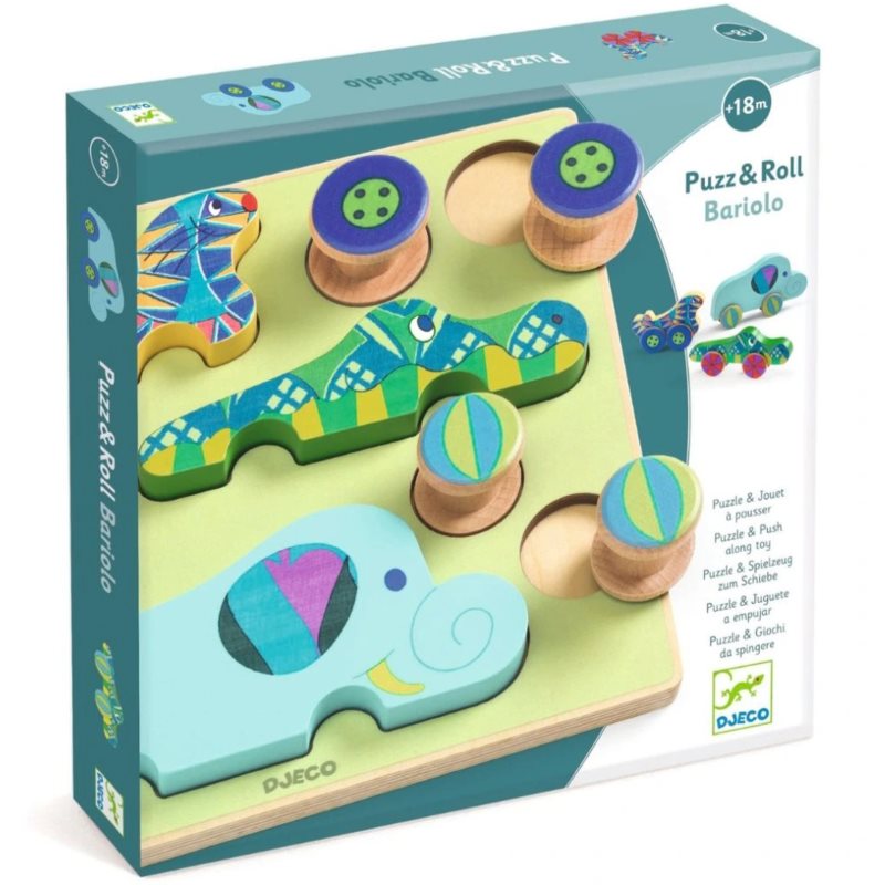 DJECO Puzzle & Push Along Toy Animal Toy Cars aktivity vkladačka 18m  12 ks
