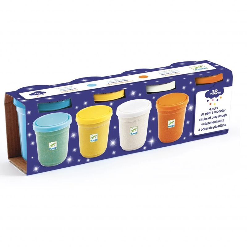 DJECO 4 Tubs of Play Dough barevná metalická modelína s odlesky 18m+ 4 ks