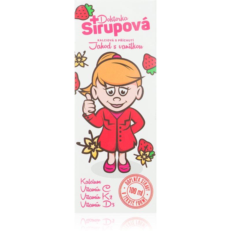 Doktor Sirup Doktorka Sirupová kalciová sirup na podporu zdravia kostí a zubov príchuť Strawberries with vanilla 100 ml