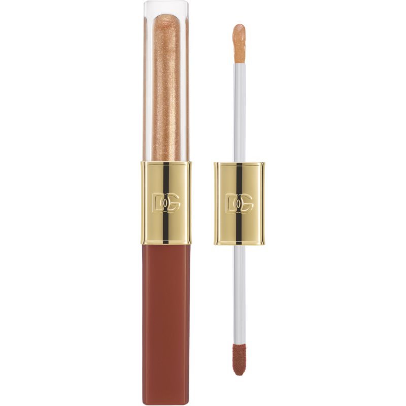 Dolce&Gabbana Make It Double! Lip Tint & Gloss Duo Dolgoobstojna šminka in sijaj za ustnice 2 v 1 odtenek 04 Caramel Cola - Brown & Gold Shimmer 2x2 m