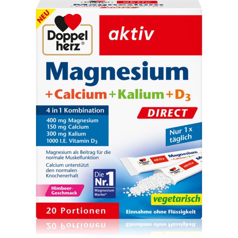 Doppelherz Doppelherz Magnesium + Calcium + Kalium + D3 Direct Säckchen für eine normale Funktion des Immunsystems, gesunde Knochen und Zähne und gute Muskelakti