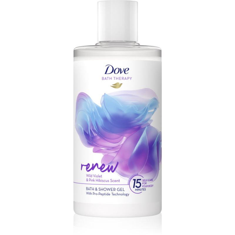 Dove Bath Therapy Renew sprchový a koupelový gel Wild Violet & Pink Hibiscus 400 ml
