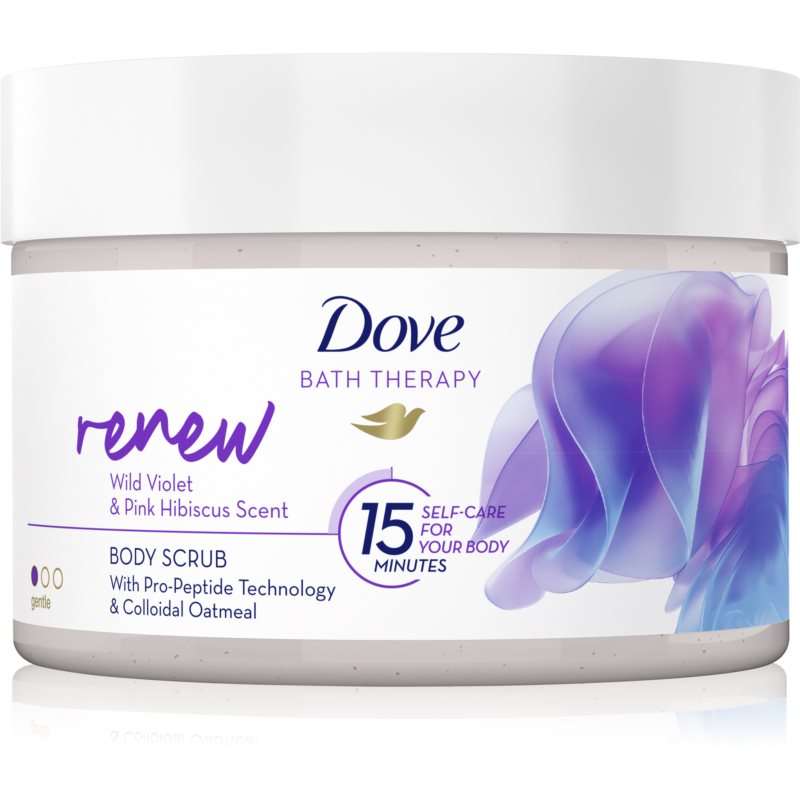 E-shop Dove Bath Therapy Renew jemný tělový peeling Wild Violet & Pink Hibiscut 295 ml