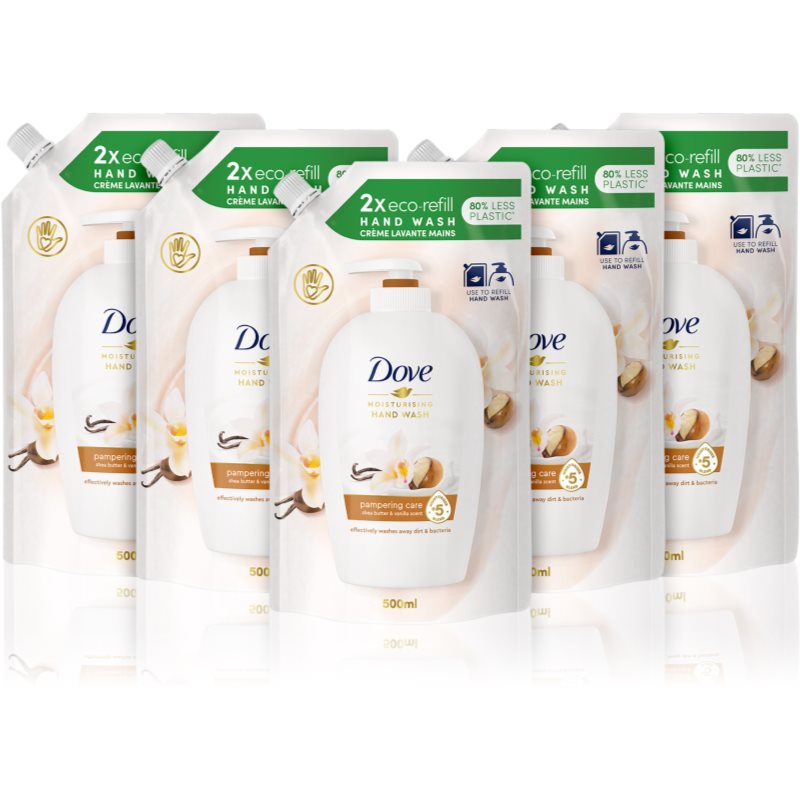Dove Pampering Care flüssige Seife für die Hände 5 x 500 ml (vorteilhafte Packung) Ersatzfüllung