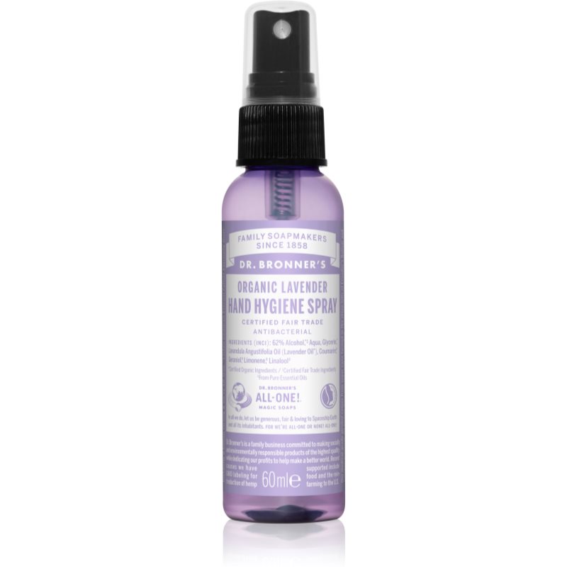 Dr. Bronner’s Dr. Bronner’s Lavender καθαριστικό σπρέι χωρίς ξέβγαλμα για τα χέρια 60 ml