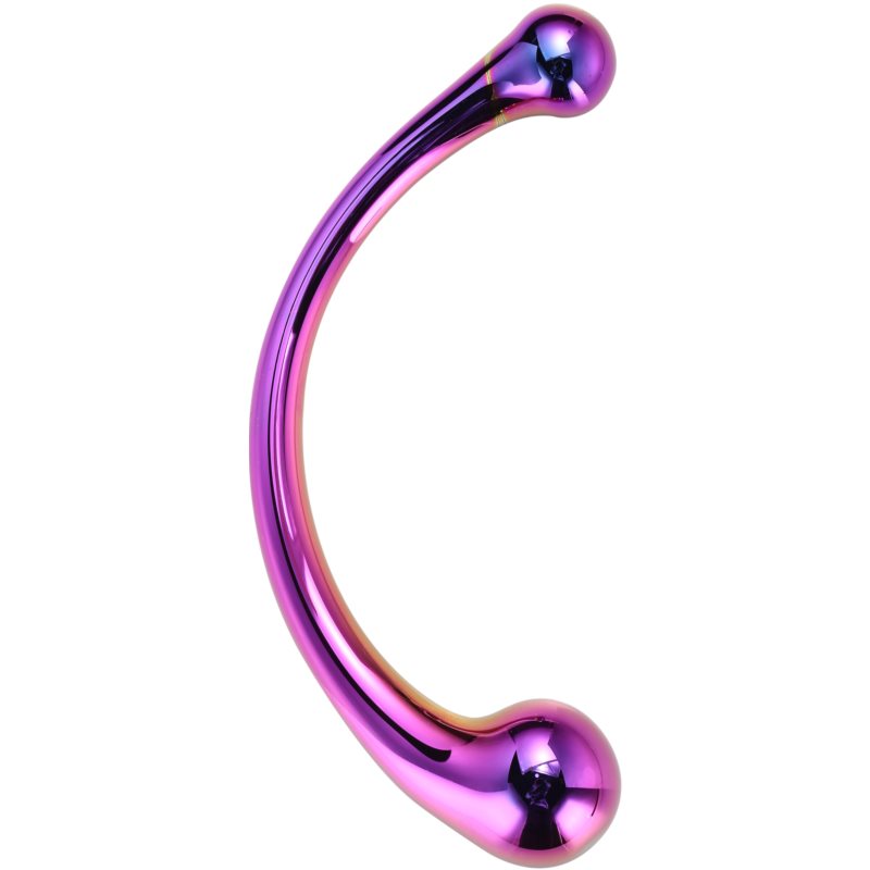 Dream Toys Glamour Glass Curved Wand Gode à Double Extrémité Rainbow 16,5 Cm