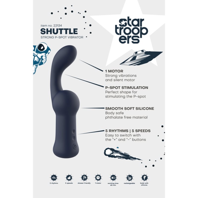 Dream Toys Star Trooper Shuttle Strong P-spot vibrátor Black 19,5 cm (obrázek 4)