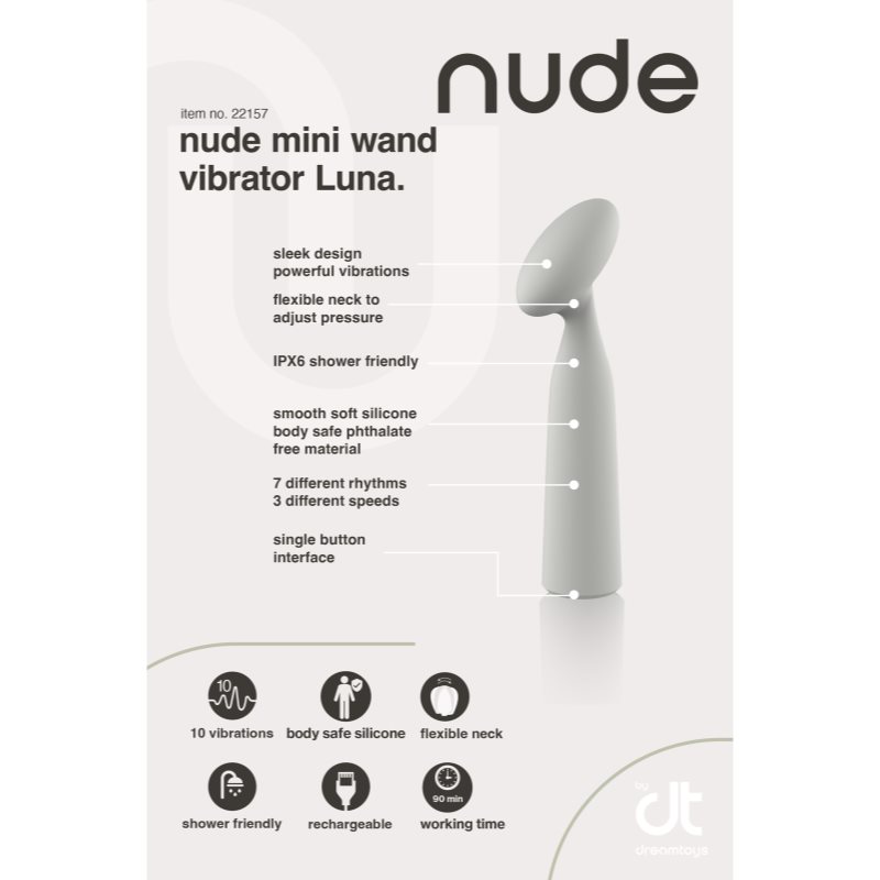 Dream Toys NUDE Luna Mini Wand masážní hlavice a vibrátor 16,2 cm (obrázek 6)