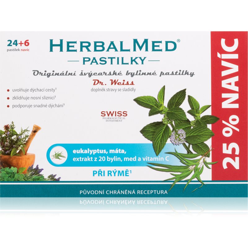 HerbalMed Dr.Weiss Eukalypt + máta + Vitamín C 30 pastilek koupíte na Notino.cz