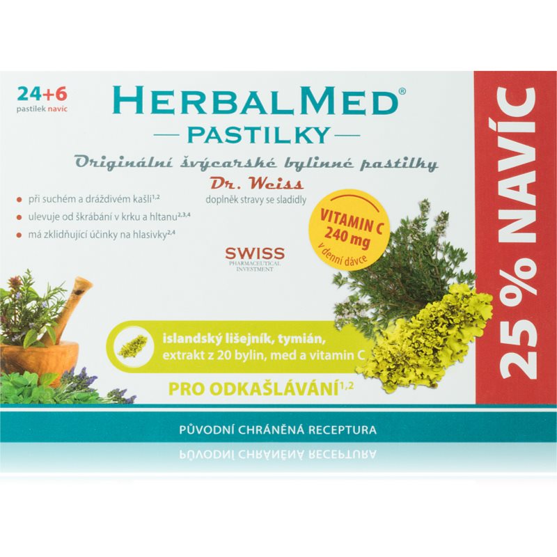 Dr.Weiss HerbalMed pastilky Islandský lišejník + tymián + med + vitamin C pastilky na podporu zdravia dýchacích ciest 30 tbl kúpite na Notino.sk