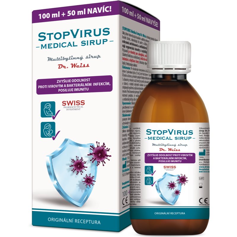 Dr.Weiss STOPVIRUS Medical sirup zdravotnícka pomôcka na ochranu proti vírusom a baktériám 150 ml