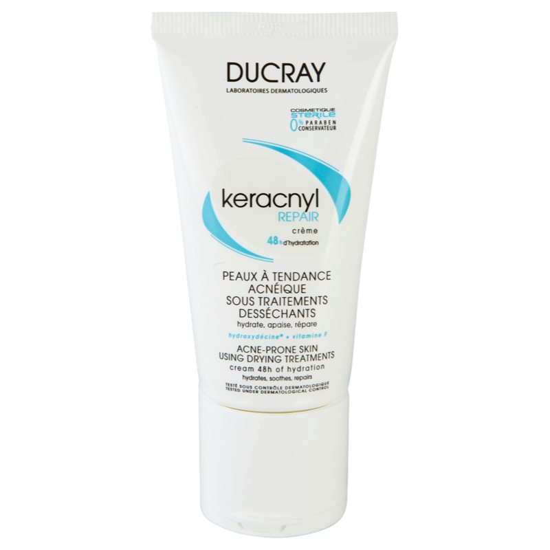 

Ducray Keracnyl зволожуючий відновлюючий крем для шкіри висушеної та подразненої лікуванням акне