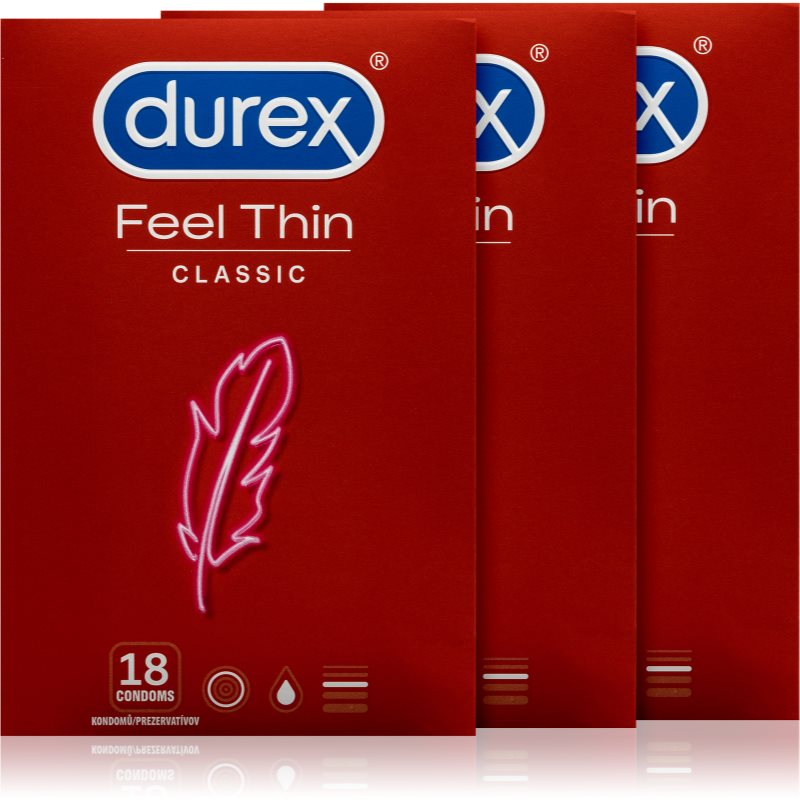 Durex Feel Thin Classic prezervatyvai ekonomiška pakuotė 54 vnt.