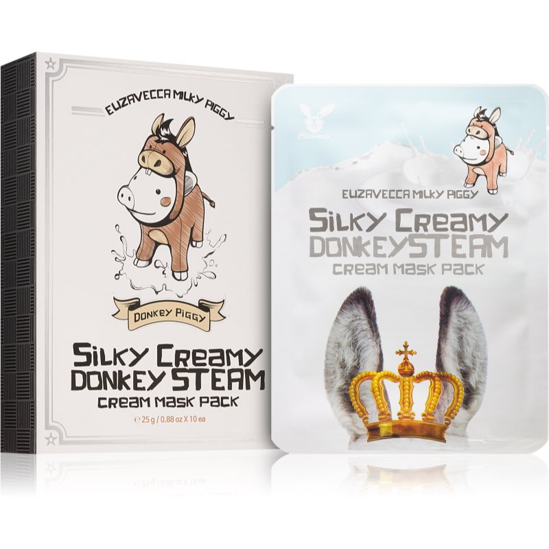 Elizavecca Milky Piggy Silky Creamy Donkey Steam Mask tekstilinių veido kaukių rinkinys maitinamojo ir drėkinamojo poveikio 10x25 ml