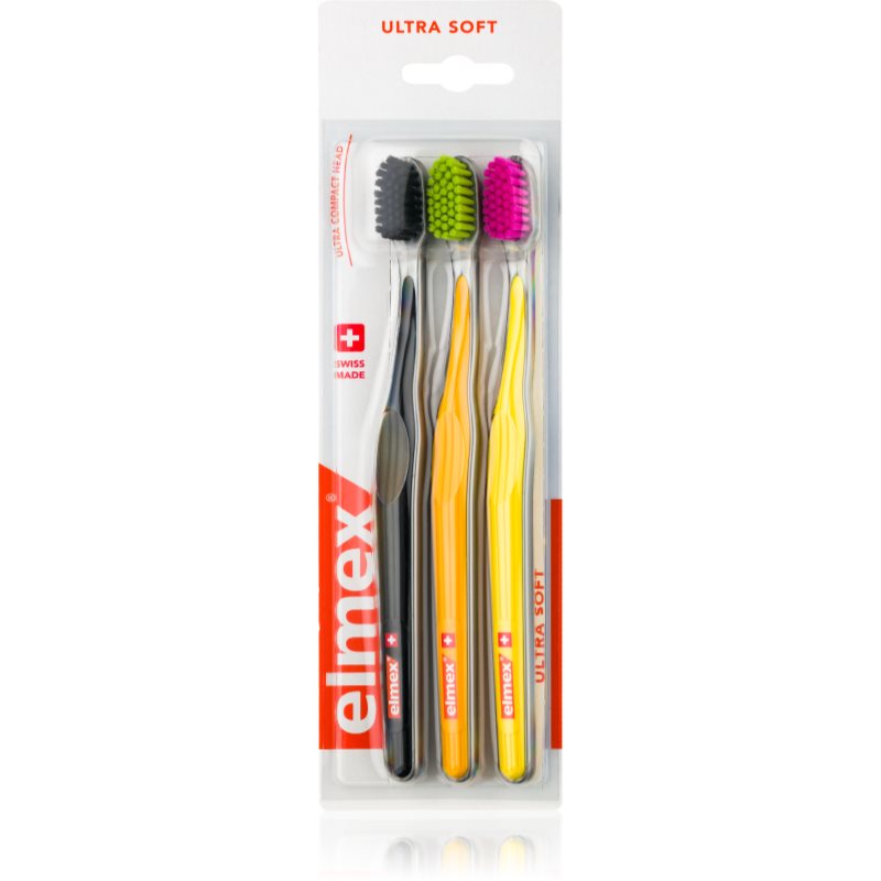 

Elmex Swiss Made зубні щітки ultra soft 3 шт Black + Orange + Yellow