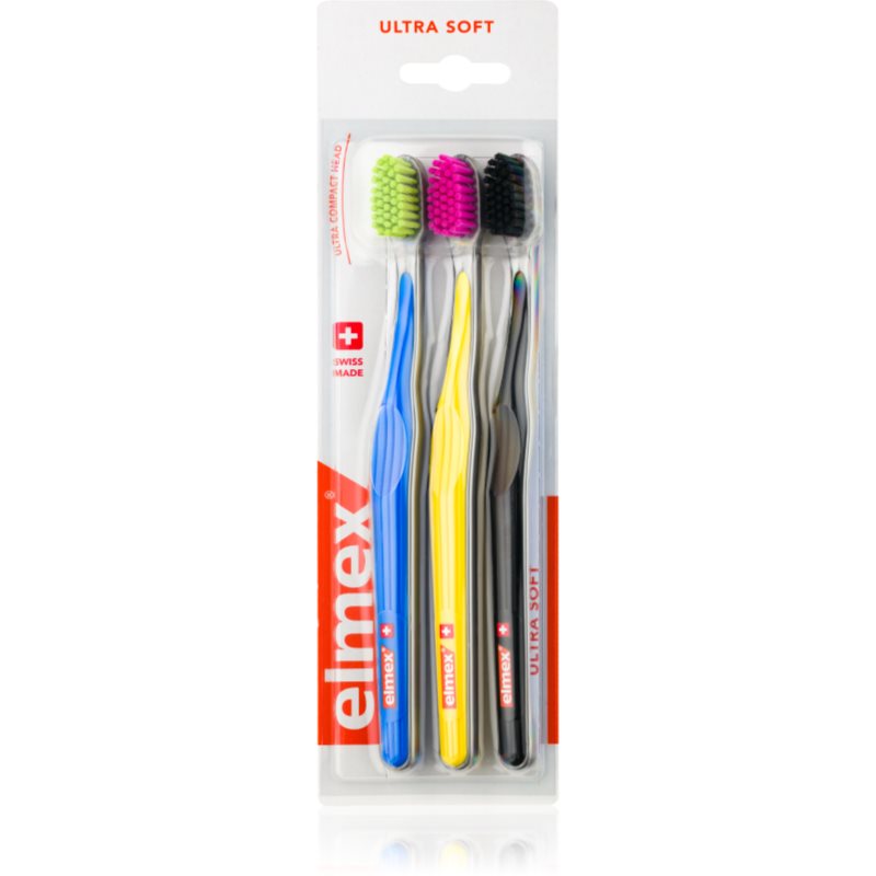 

Elmex Swiss Made зубні щітки 3 шт ультра м'яка Blue, Yellow, Black