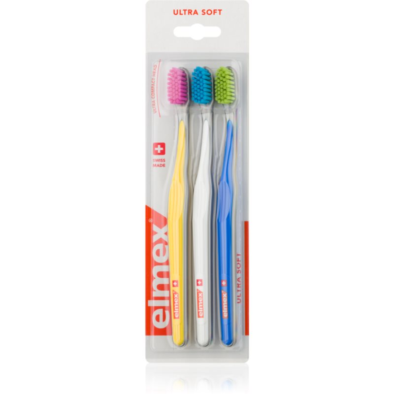 

Elmex Swiss Made зубні щітки ultra soft 3 шт Yellow + White + Blue