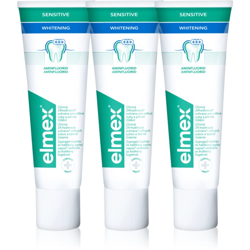 Elmex Sensitive Whitening dantų pasta, suteikianti dantims natūralų baltumą 3x75 ml