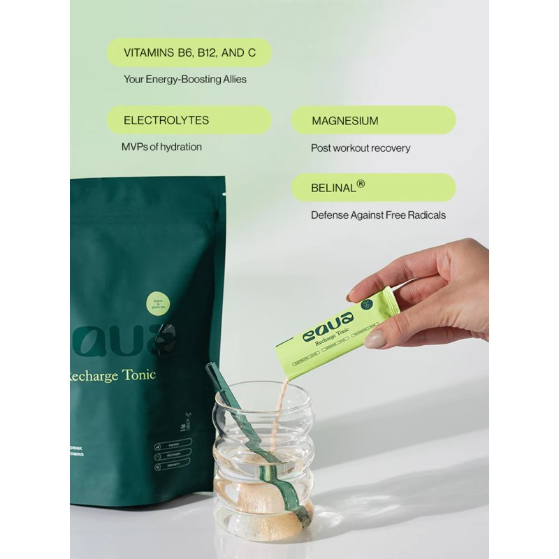 Equa Recharge Tonic rehydratační iontový nápoj k zajištění elektrolytické rovnováhy příchuť Lemon & Green Tea 20x4.5 g (obrázek 4)